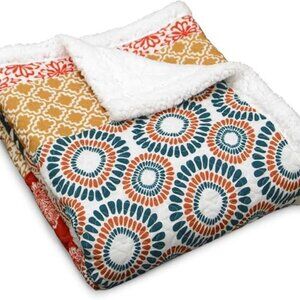 Lush Decor Bohemian Stripe Sherpa Throw Blanket, 50" W x 60" turquoise orange